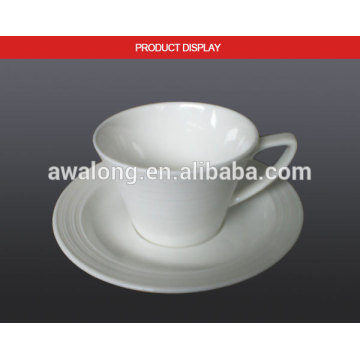 Glaze Bone China Copo e pires de leite de cerâmica fina branco em branco